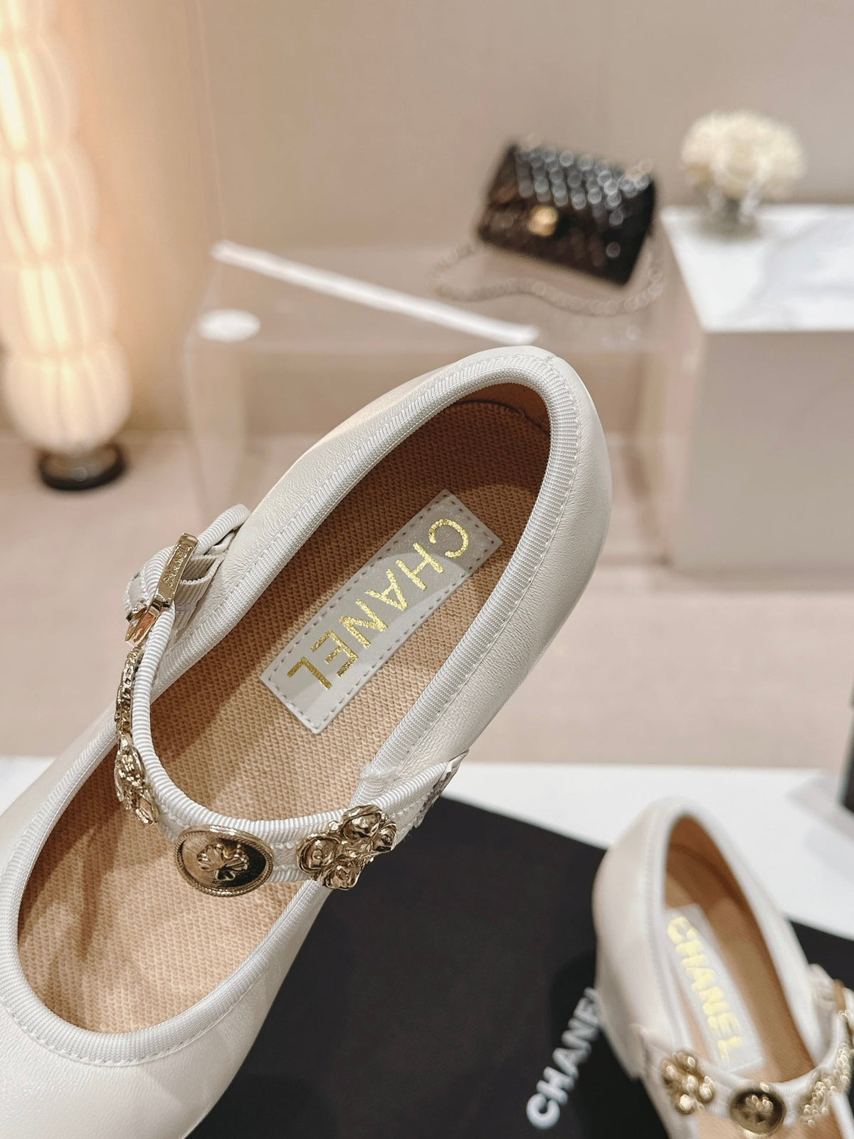 Chanel Mary Jane Shoes White Lambskin