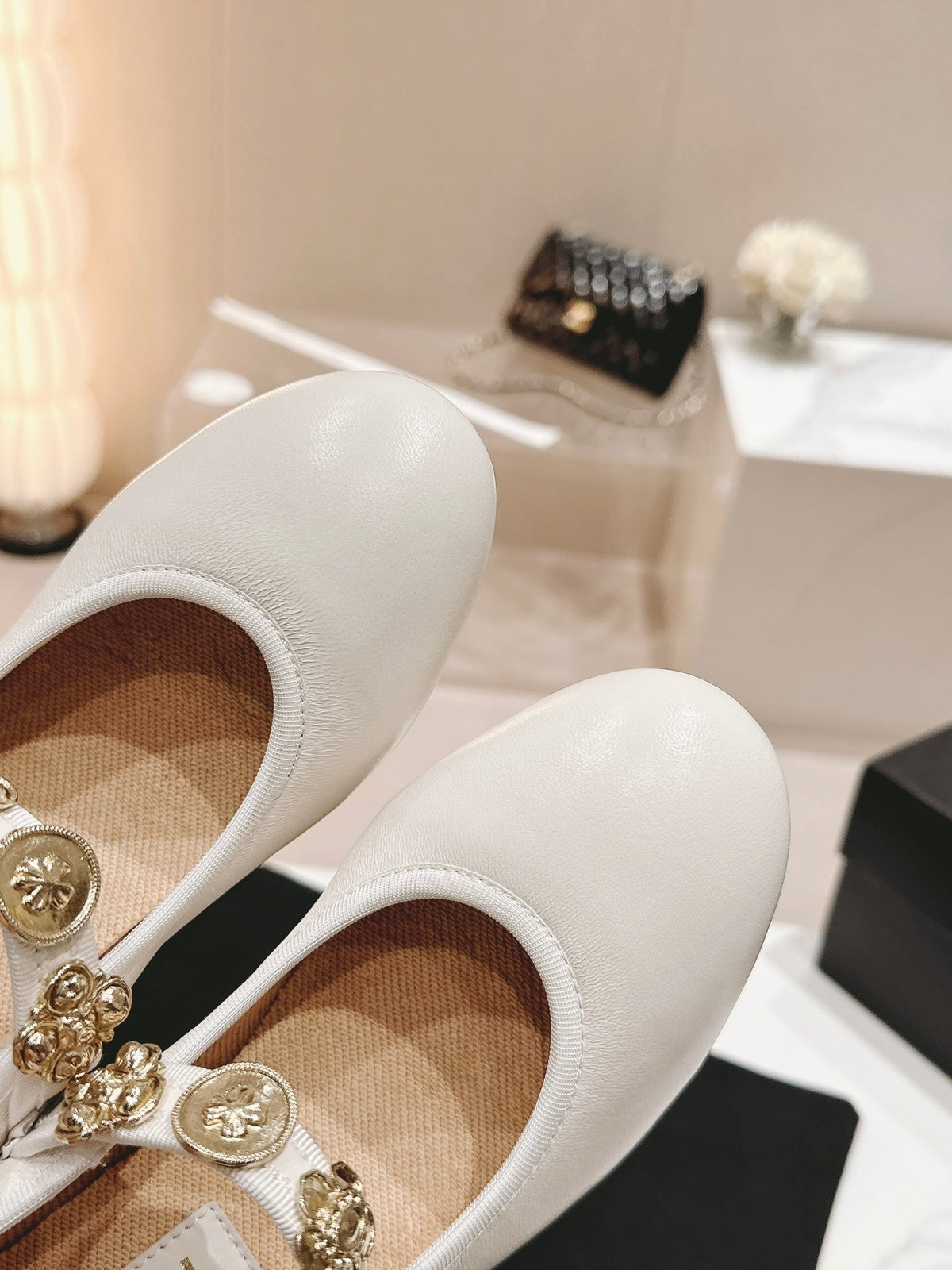 Chanel Mary Jane Shoes White Lambskin