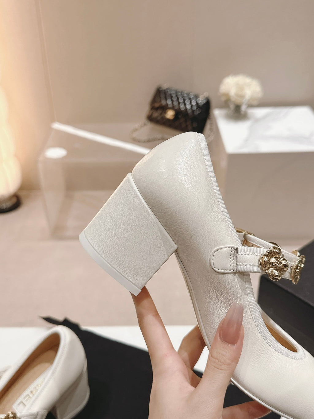 Chanel Mary Jane Shoes White Lambskin
