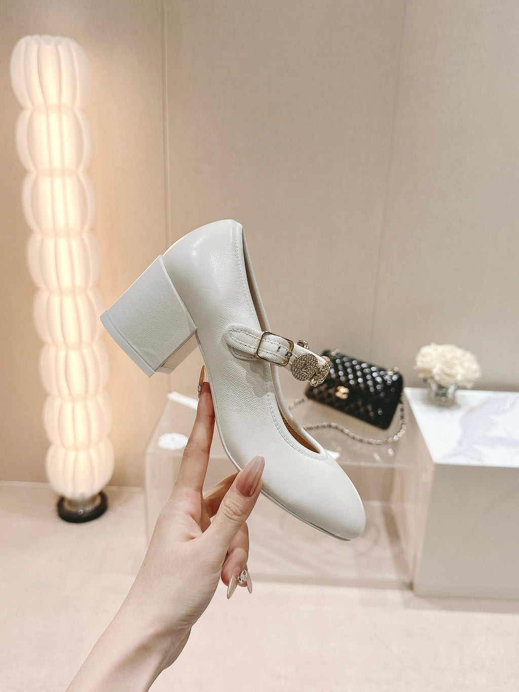 Chanel Mary Jane Shoes White Lambskin