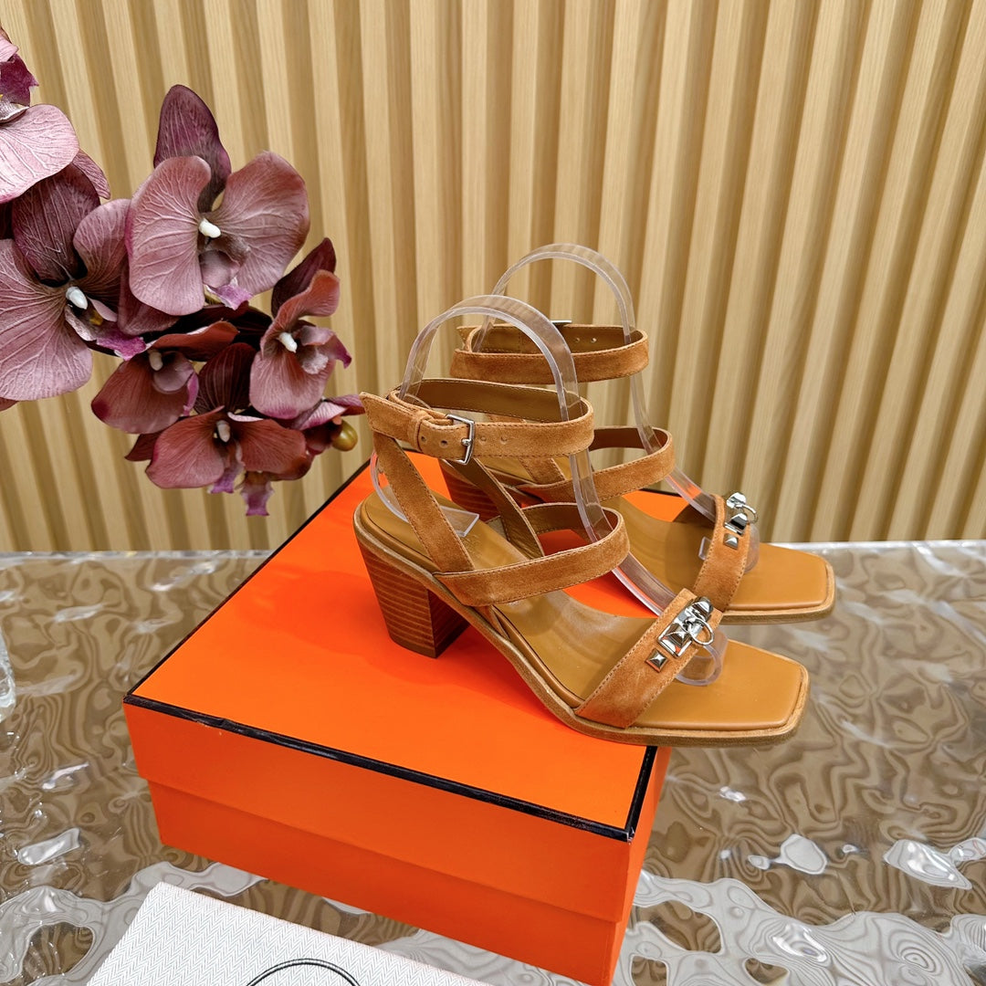 Hermes Ivresse 65 Sandal Tawny Suede