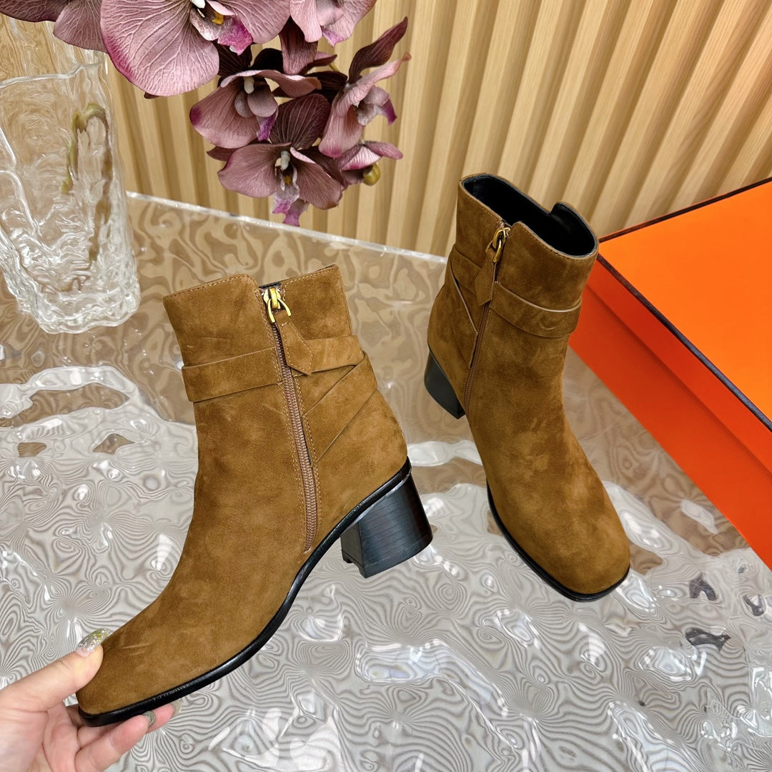 Hermes Jill 60 Ankle Boot in Chocolate Brown Suede