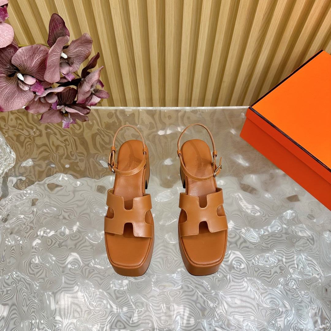 Hermes Jam 30 Sandal in Bronze Brown Calfskin
