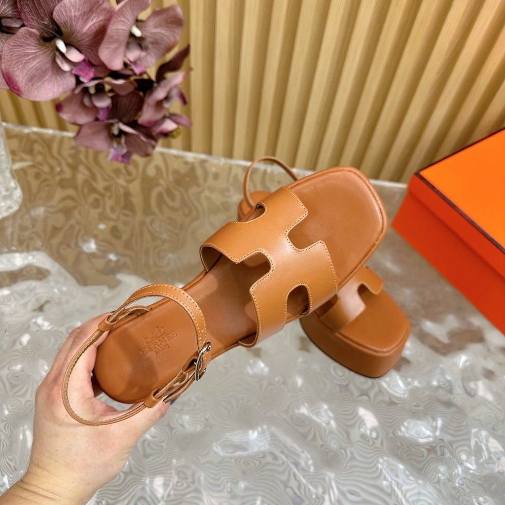 Hermes Jam 30 Sandal in Bronze Brown Calfskin