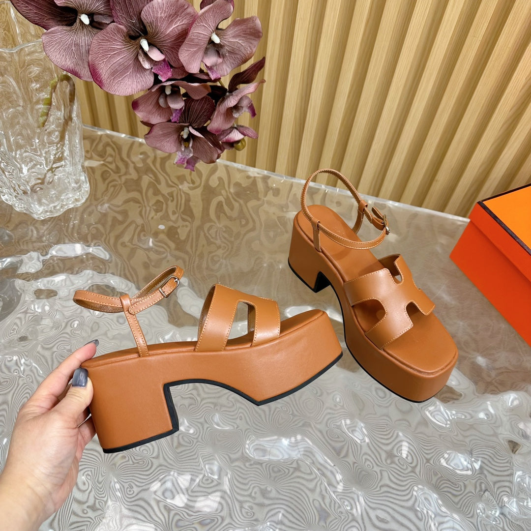 Hermes Jam 30 Sandal in Bronze Brown Calfskin