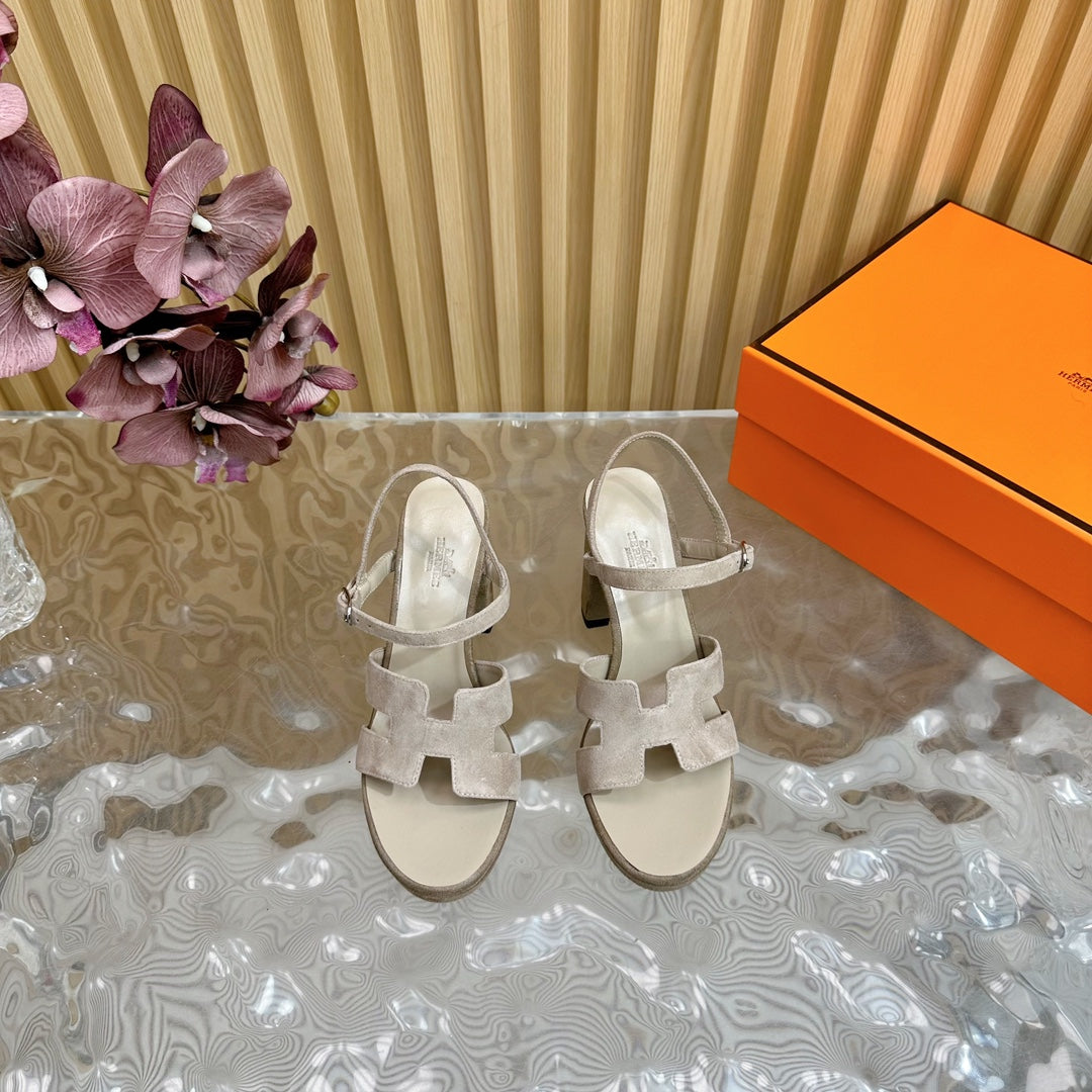 Hermes Jazz 90 Sandal in Pastel Gray Suede