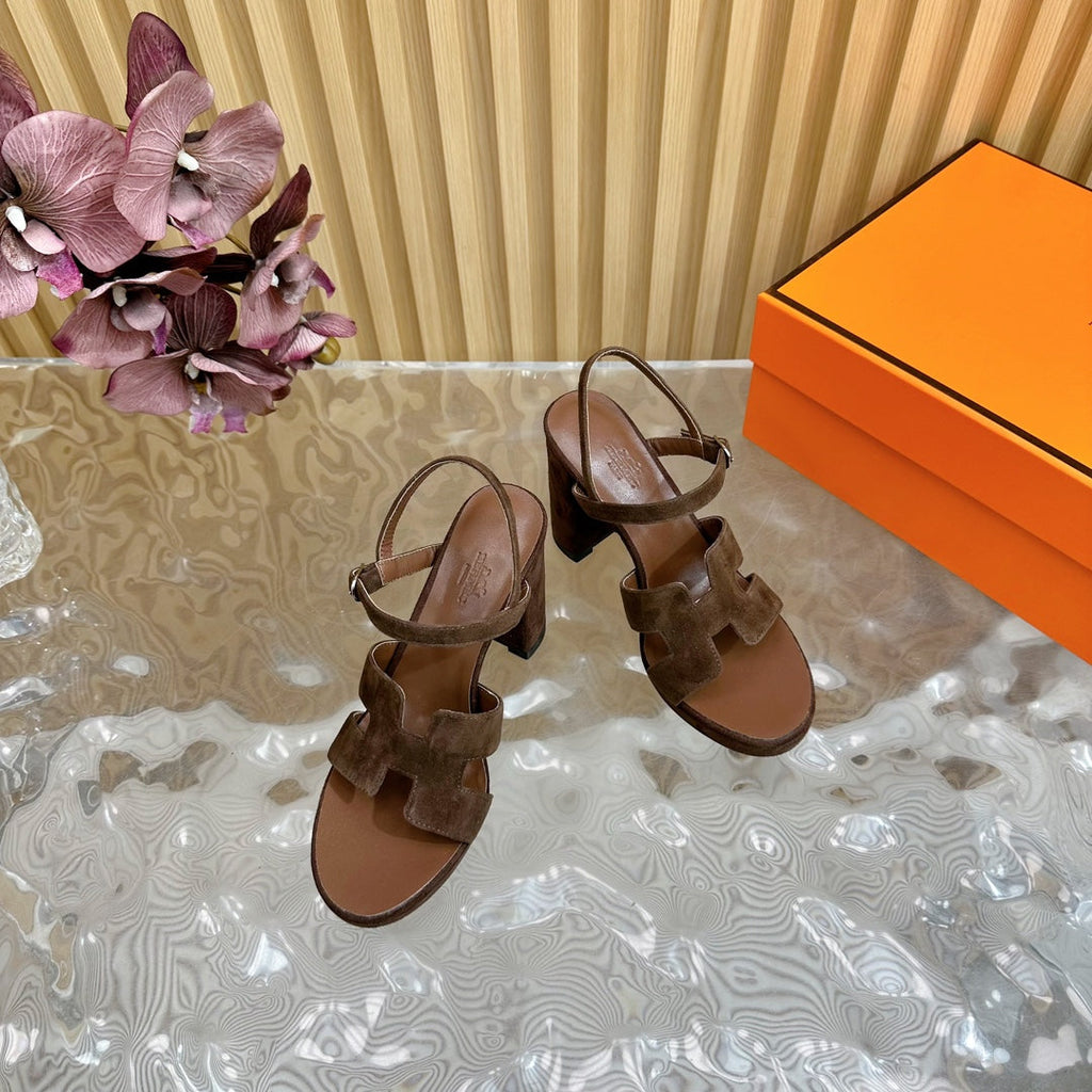 Hermes Jazz 90 Sandal in Walnut Brown Suede