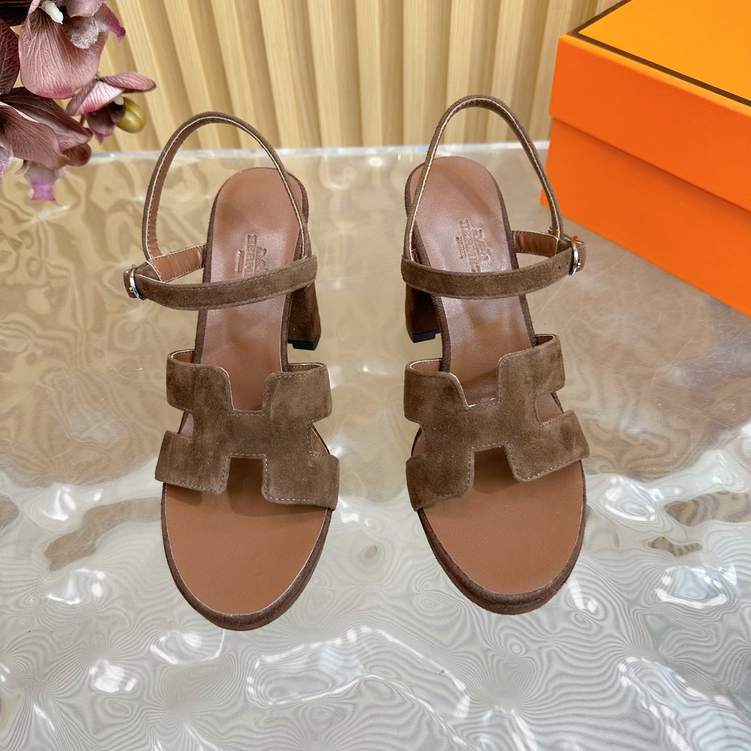 Hermes Jazz 90 Sandal in Walnut Brown Suede