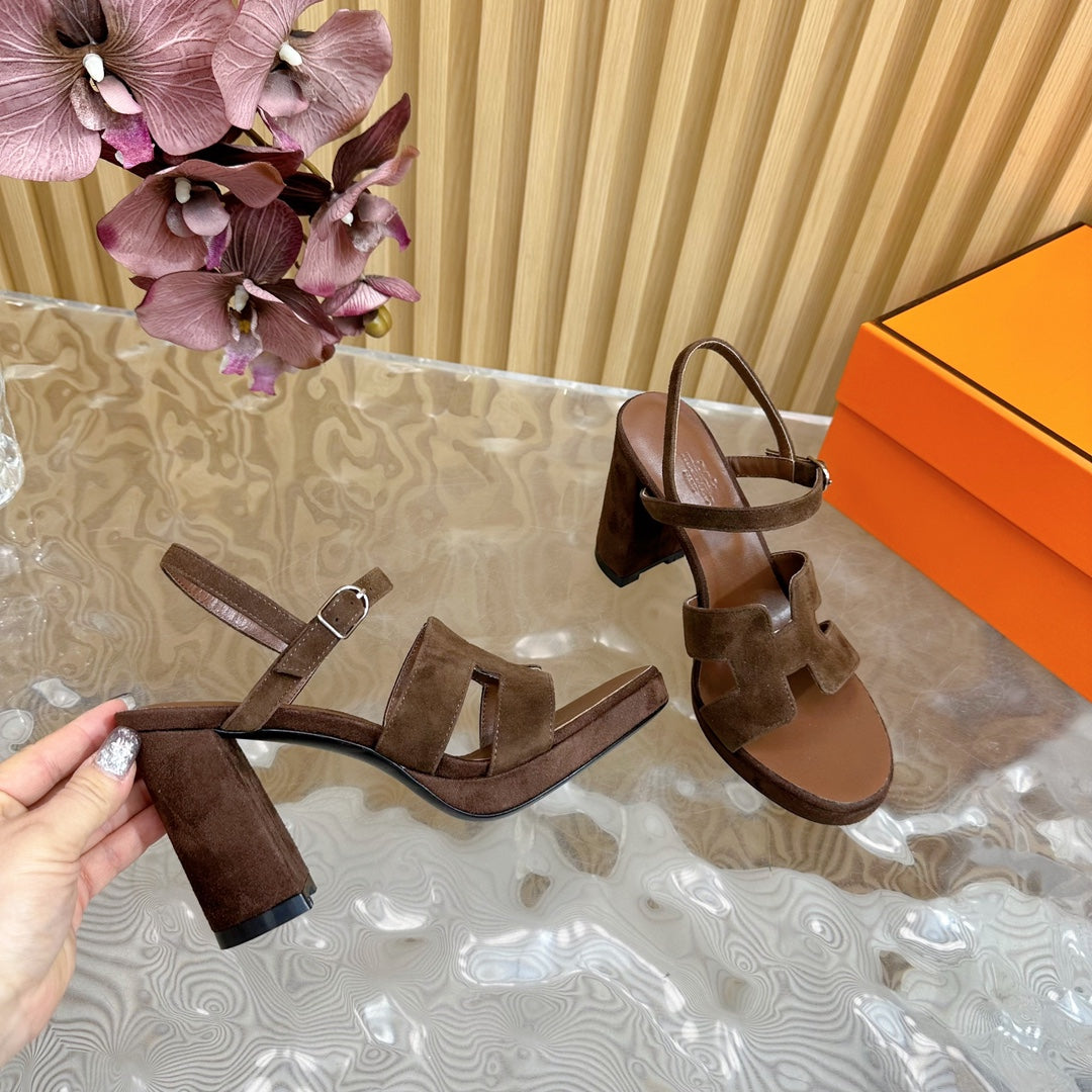 Hermes Jazz 90 Sandal in Walnut Brown Suede