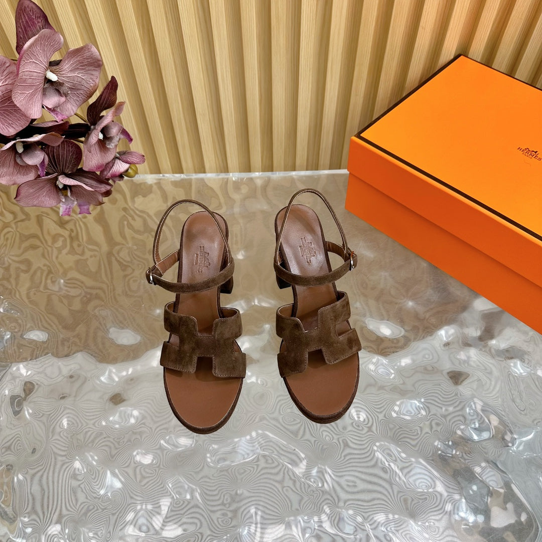 Hermes Jazz 90 Sandal in Walnut Brown Suede