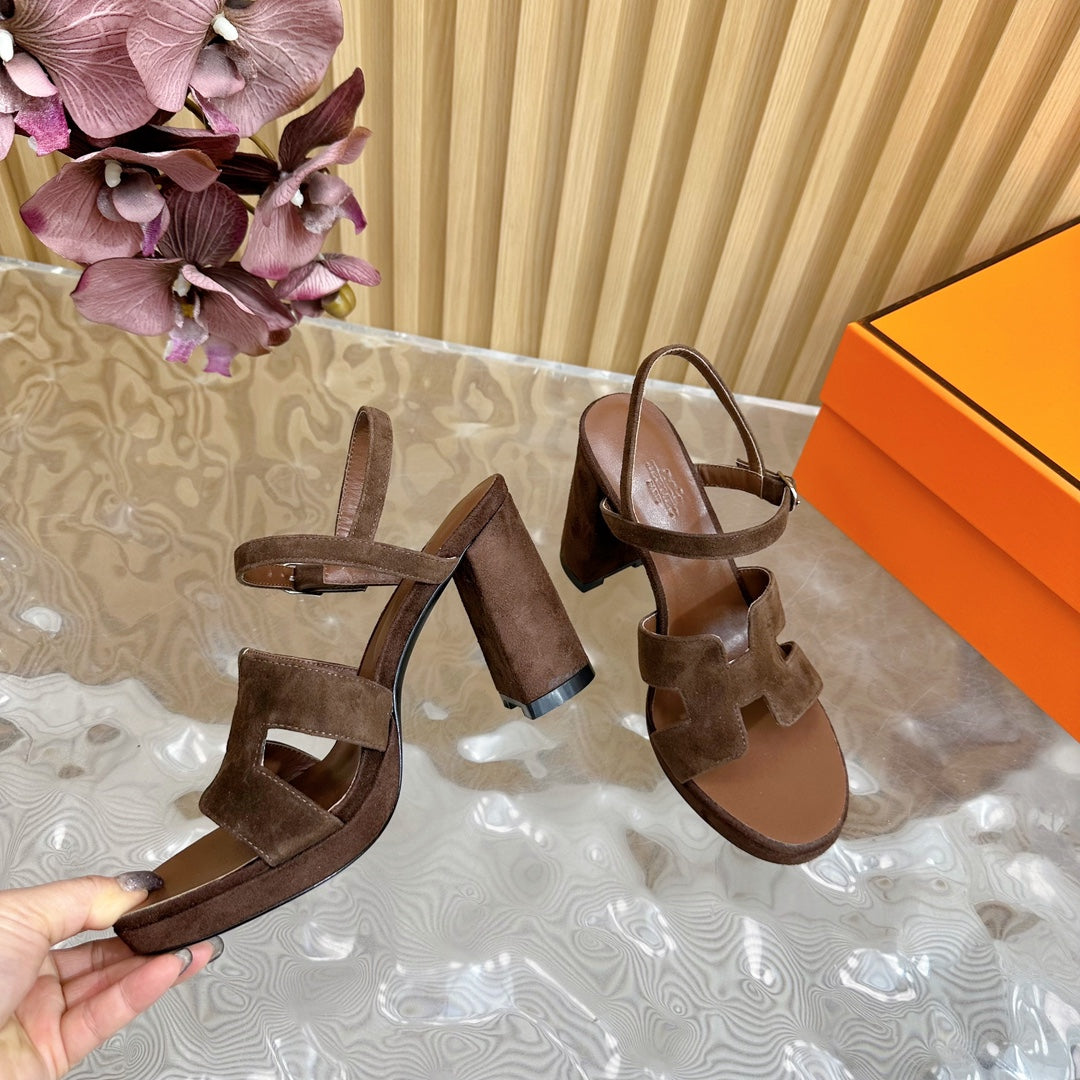 Hermes Jazz 90 Sandal in Walnut Brown Suede