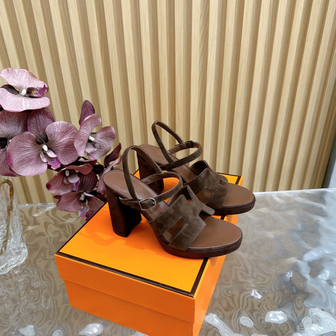 Hermes Jazz 90 Sandal in Walnut Brown Suede