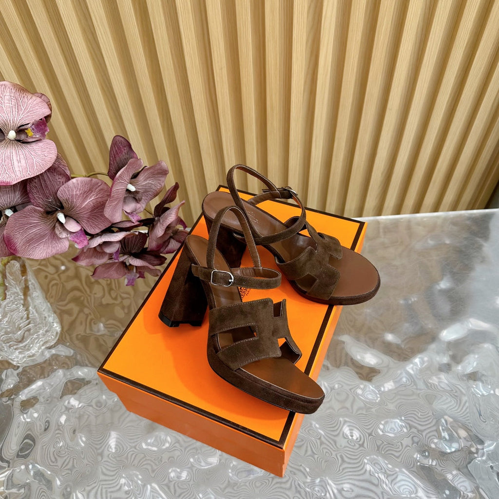 Hermes Jazz 90 Sandal in Walnut Brown Suede
