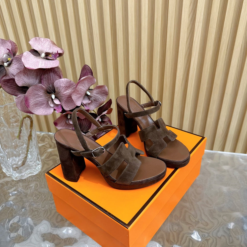 Hermes Jazz 90 Sandal in Walnut Brown Suede