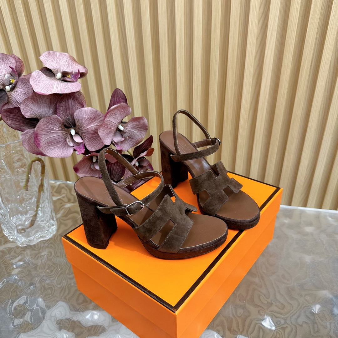 Hermes Jazz 90 Sandal in Walnut Brown Suede