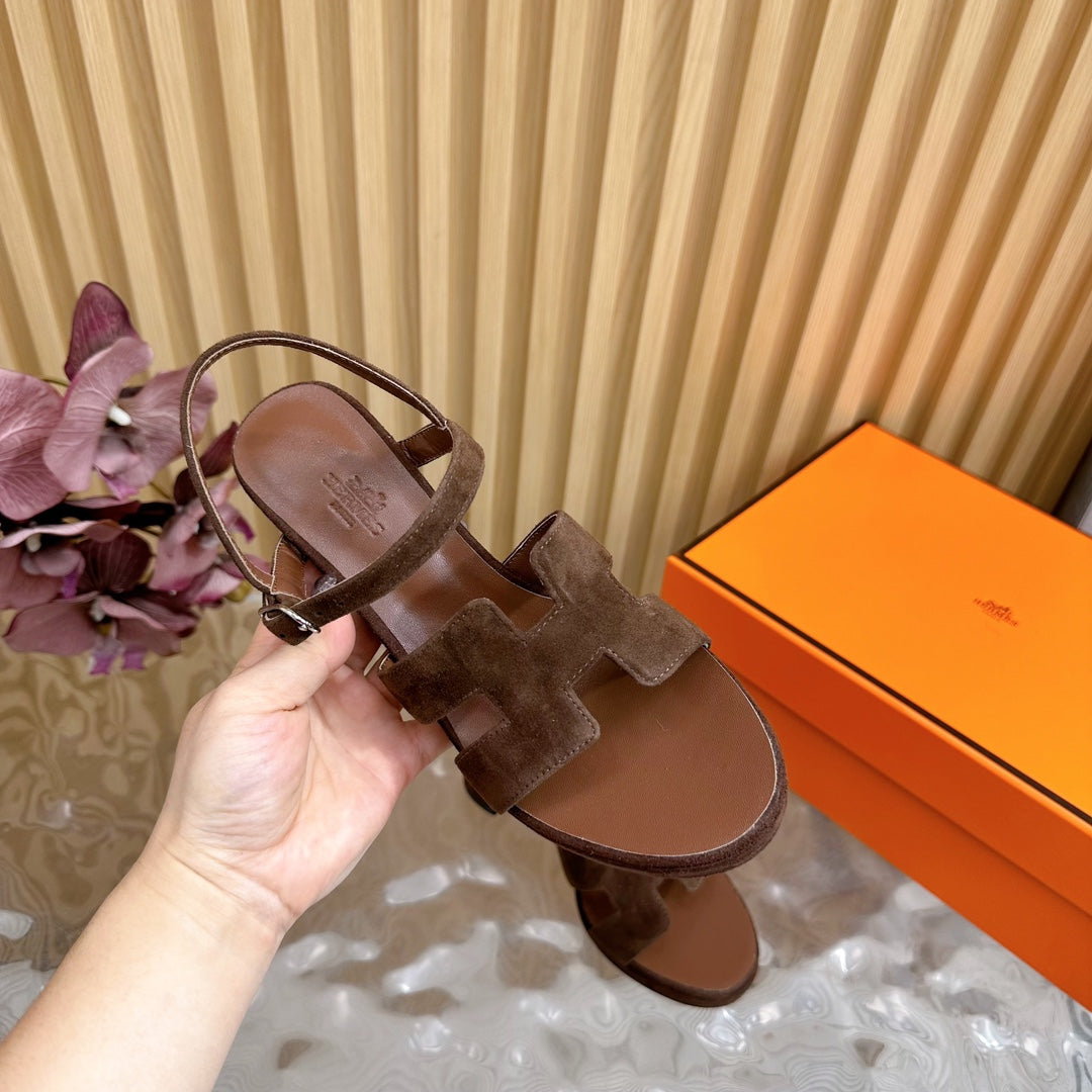 Hermes Jazz 90 Sandal in Walnut Brown Suede