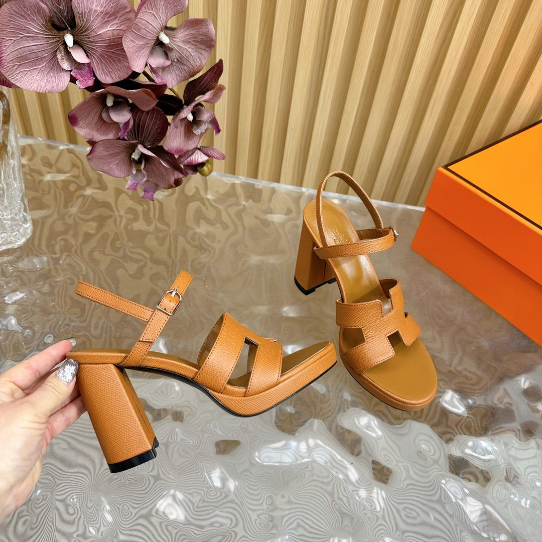 Hermes Jazz 90 Sandal in Bronze Brown Calfskin