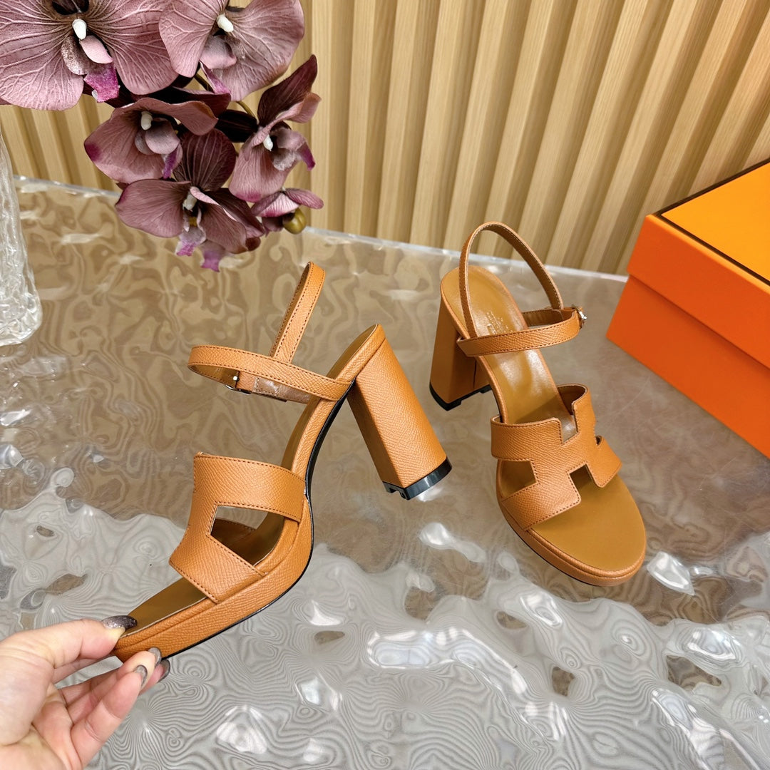 Hermes Jazz 90 Sandal in Bronze Brown Calfskin