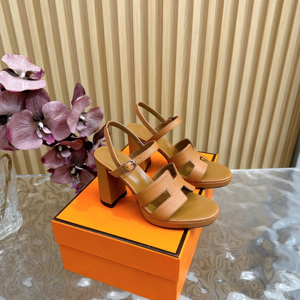 Hermes Jazz 90 Sandal in Bronze Brown Calfskin