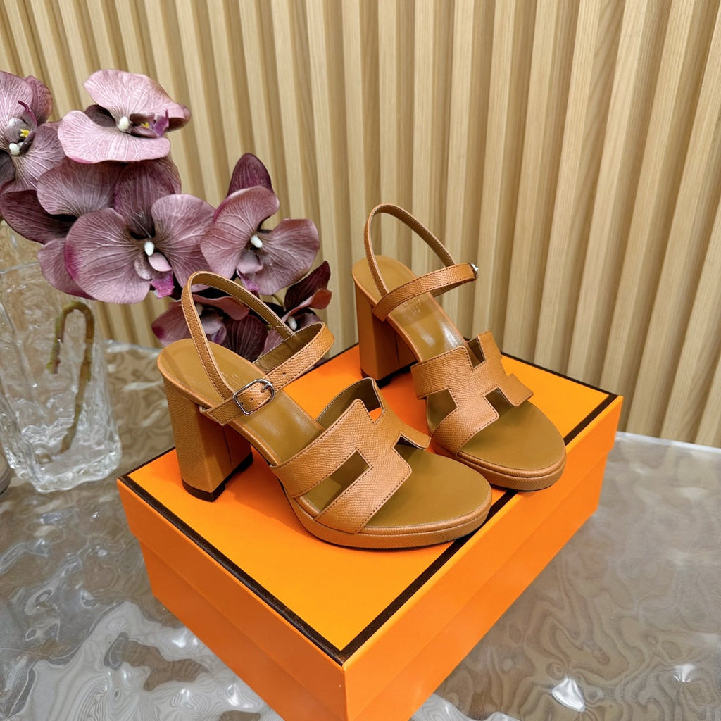 Hermes Jazz 90 Sandal in Bronze Brown Calfskin