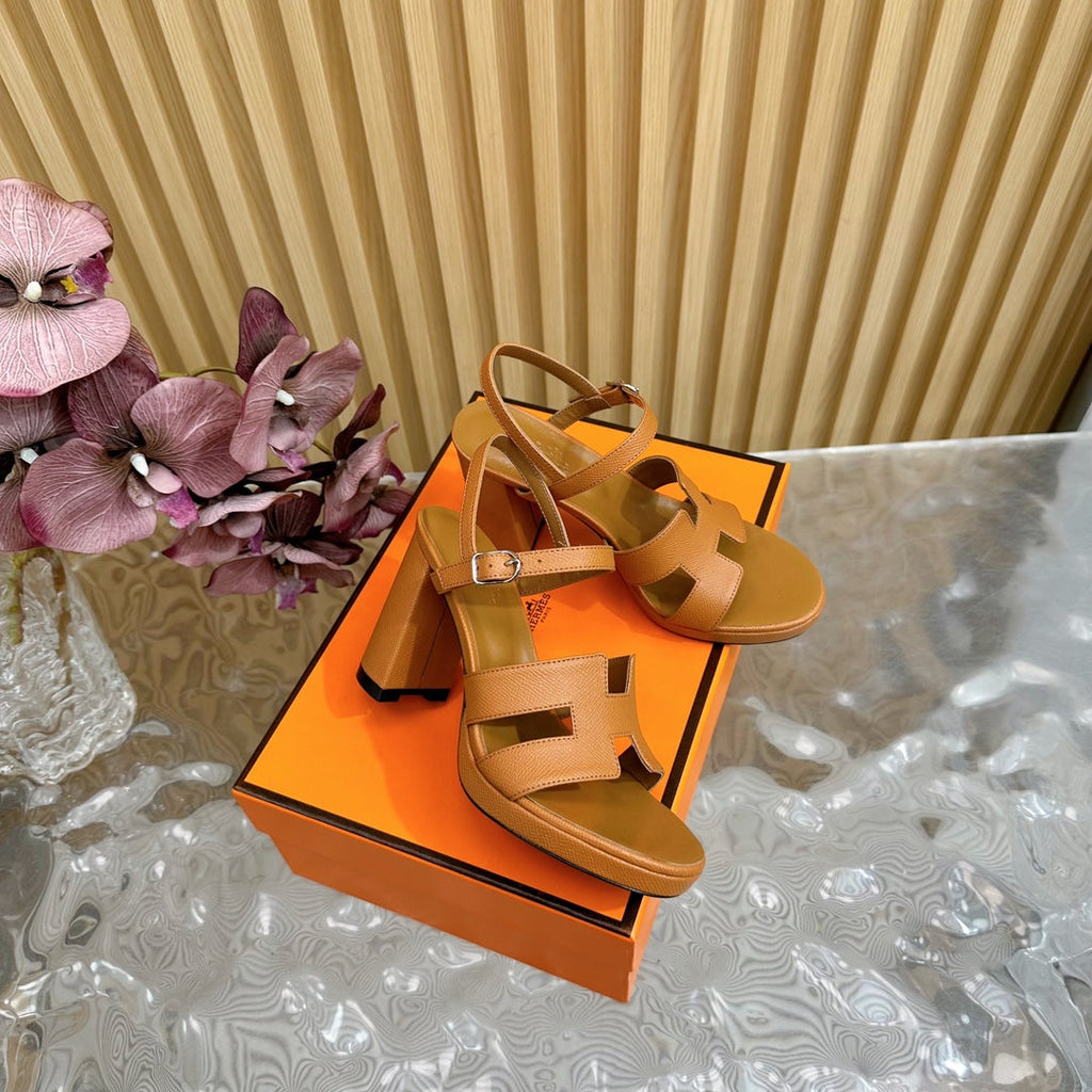 Hermes Jazz 90 Sandal in Bronze Brown Calfskin