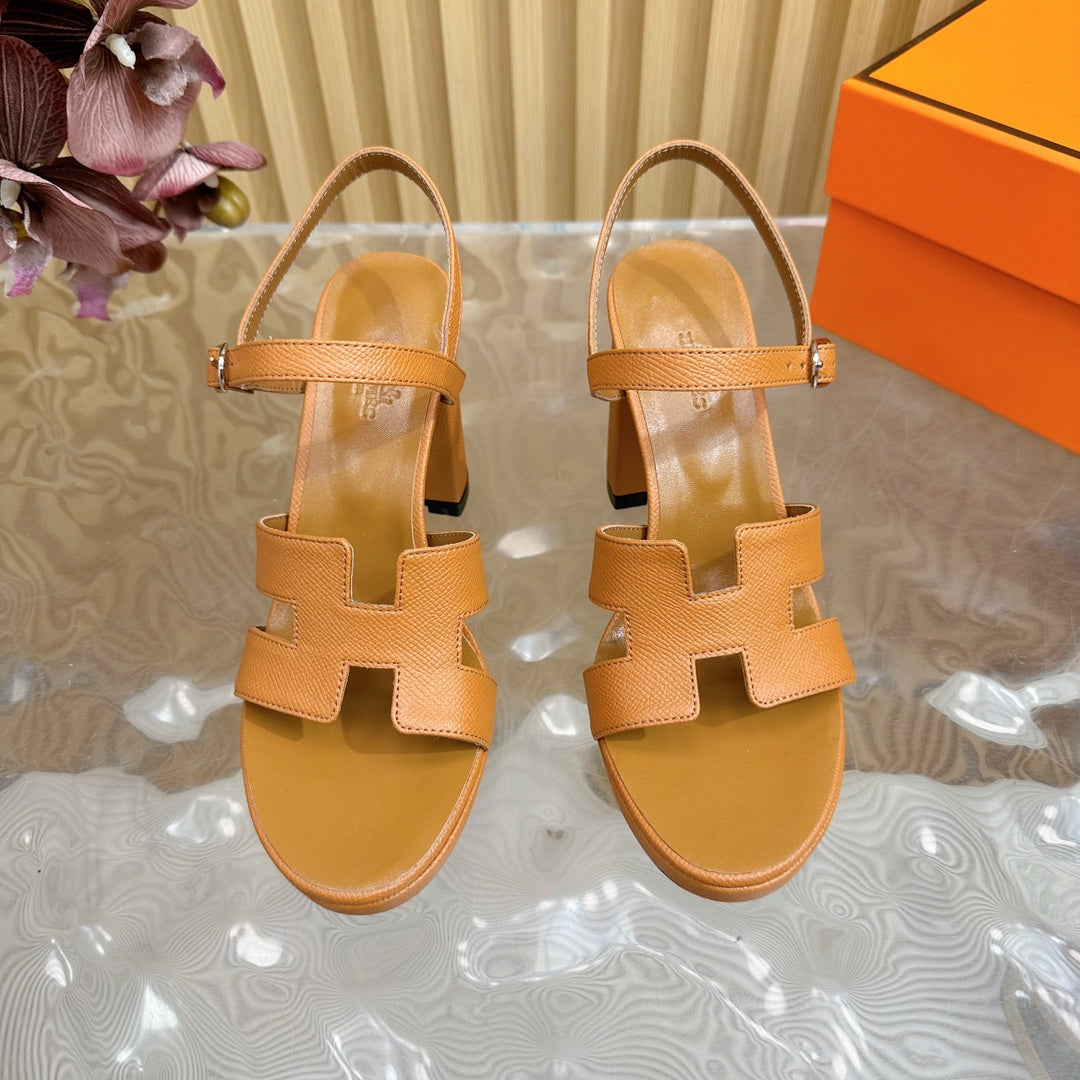Hermes Jazz 90 Sandal in Bronze Brown Calfskin