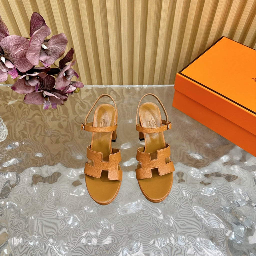 Hermes Jazz 90 Sandal in Bronze Brown Calfskin