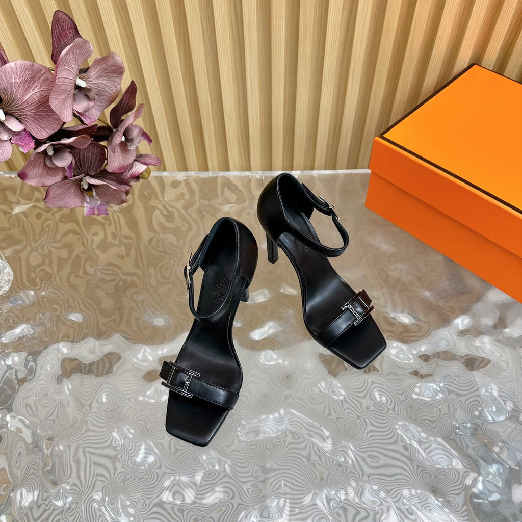 Hermes July Sandal 105 mm in Black Calfskin