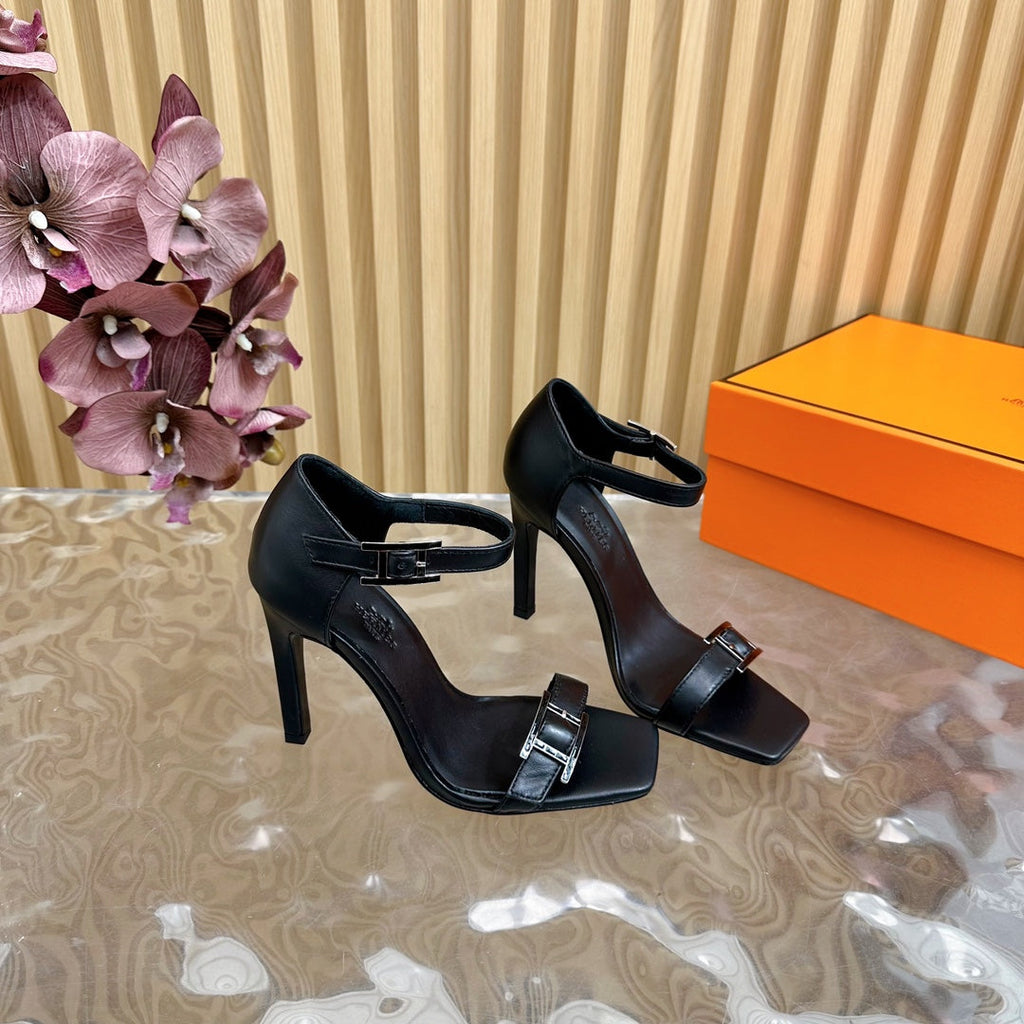 Hermes July Sandal 105 mm in Black Calfskin