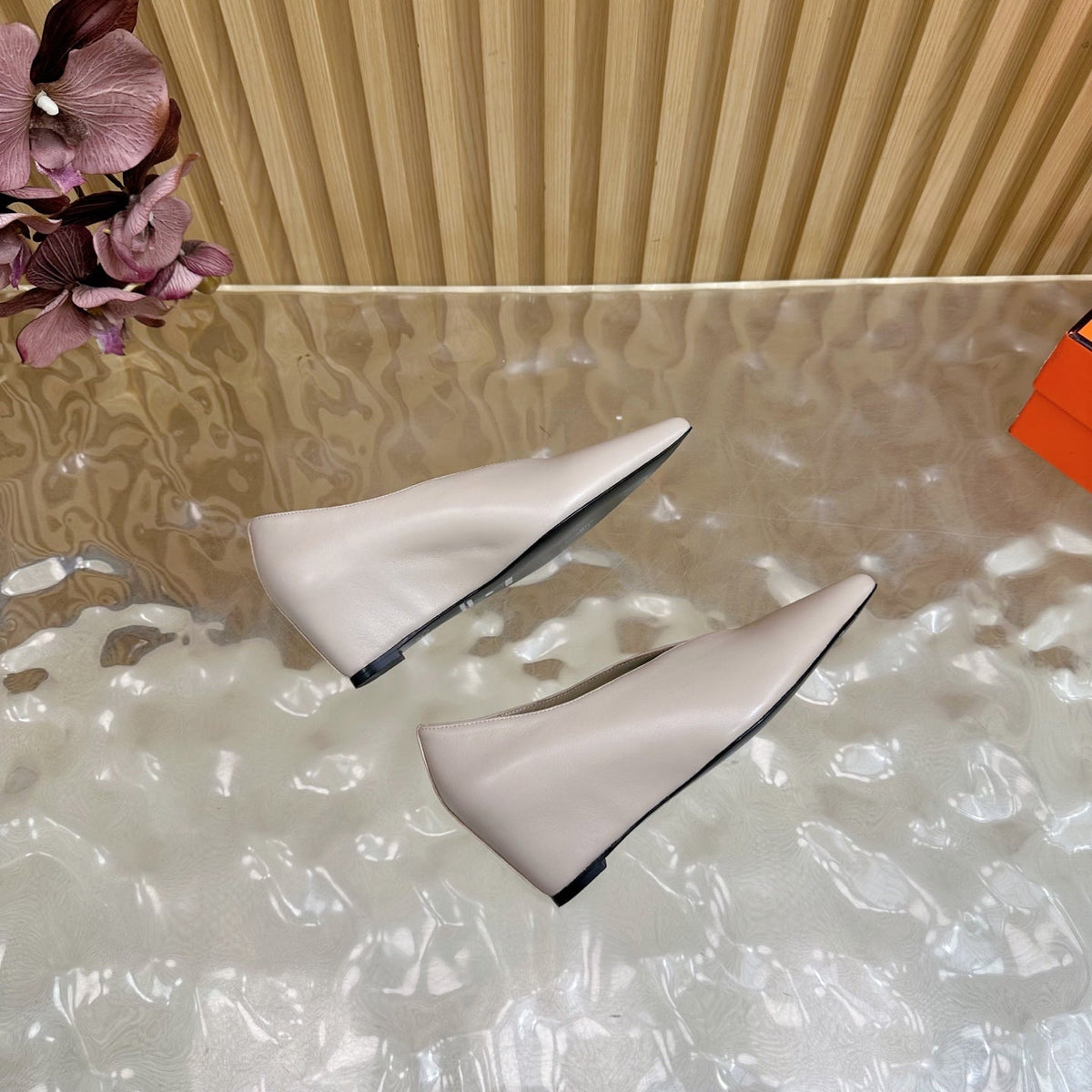 Hermes 25S High-Heel Wedge Shoes 50 mm in Pale Pink Beige Lambskin