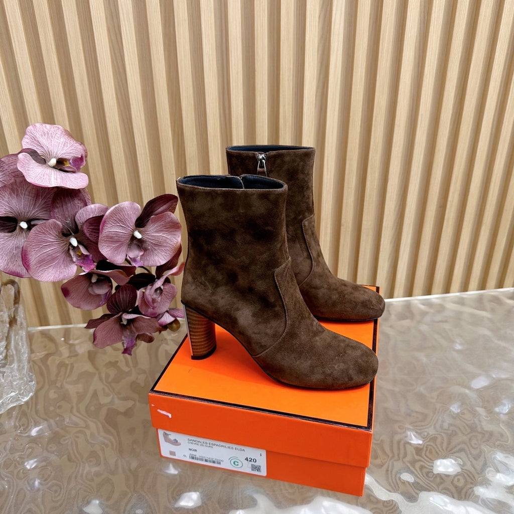 Hermes 25S Ankle Boots 70 mm in Brown Suede