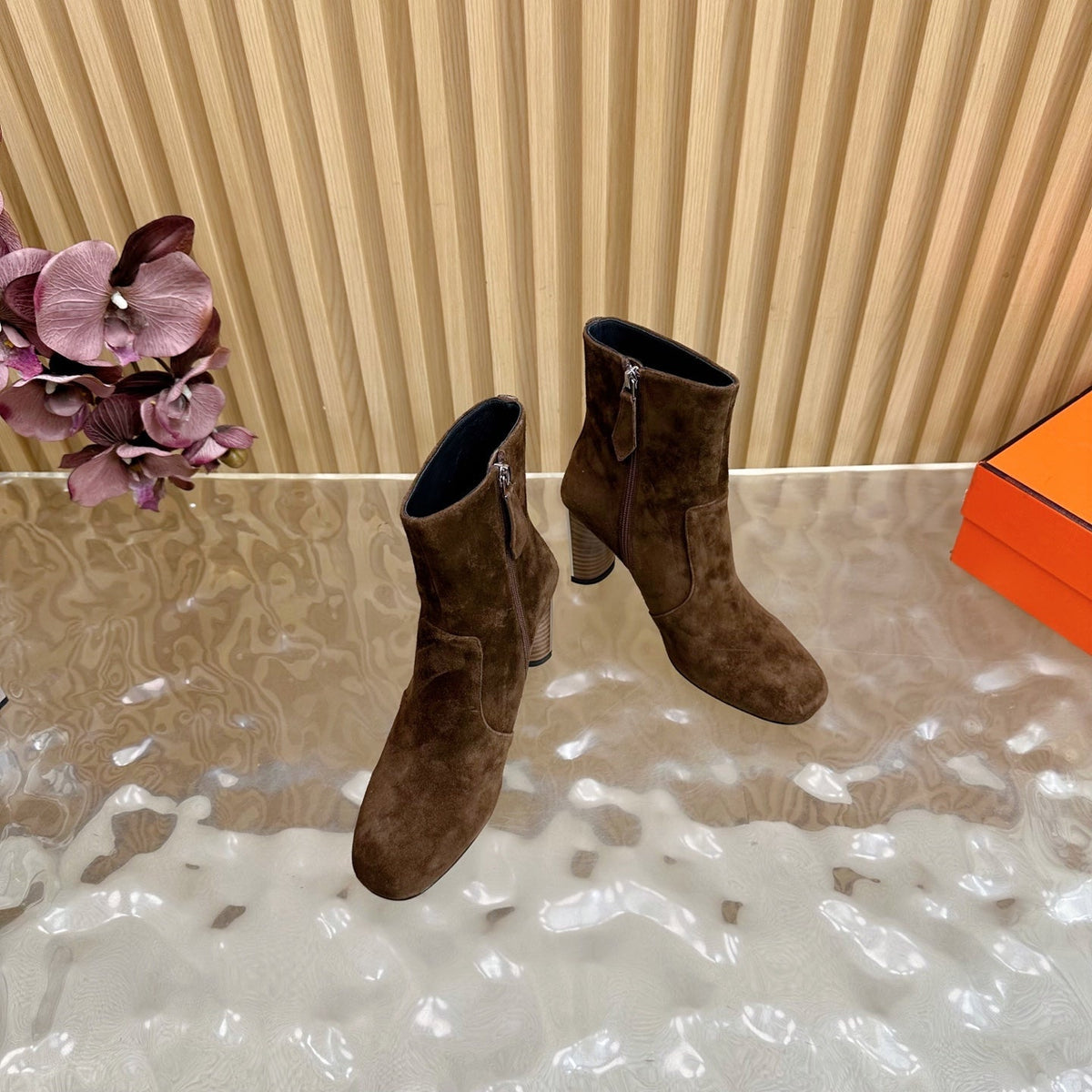 Hermes 25S Ankle Boots 70 mm in Brown Suede