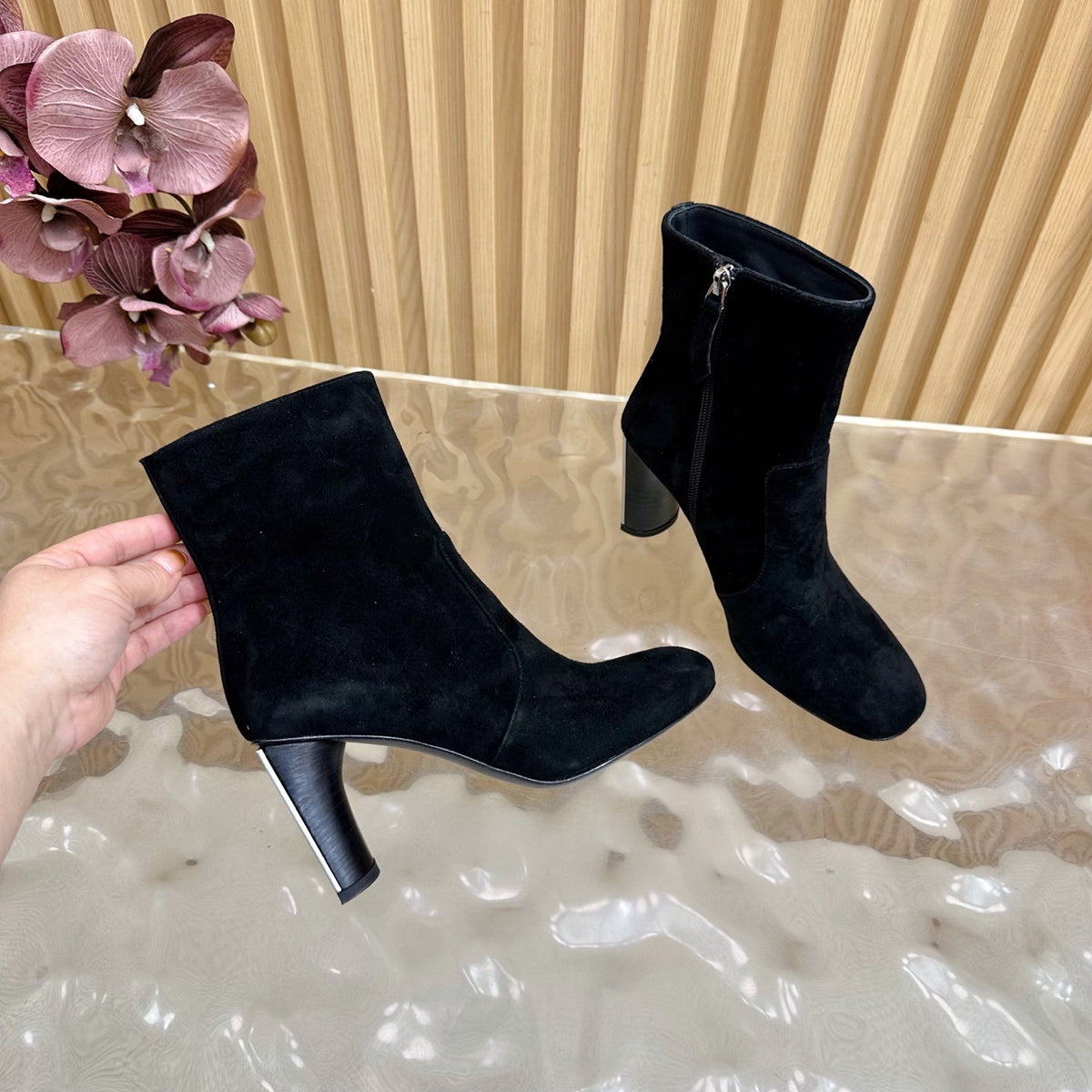 Hermes 25S Ankle Boots 70 mm in Black Suede