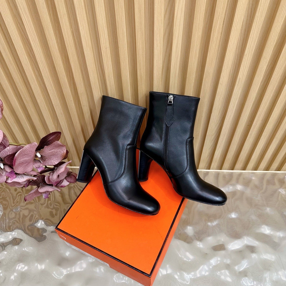 Hermes 25S Ankle Boots 70 mm in Black Lambskin