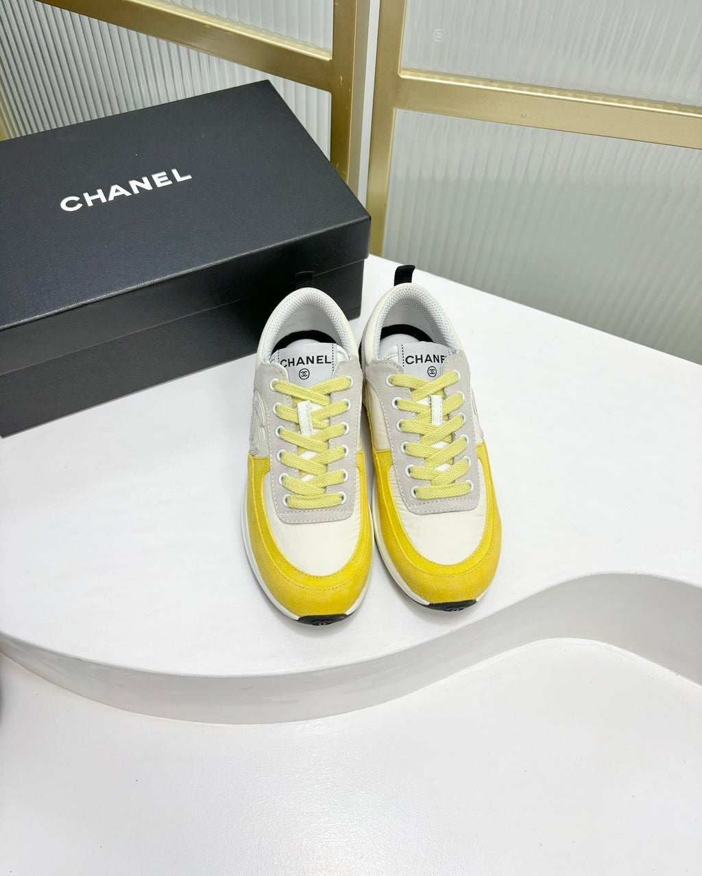 Chanel Sneaker in Light Yellow Mix Grey Suede