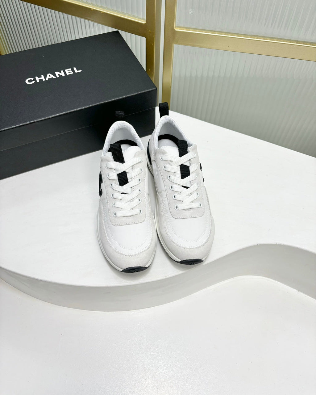 Chanel Sneaker in White Mix Grey Suede