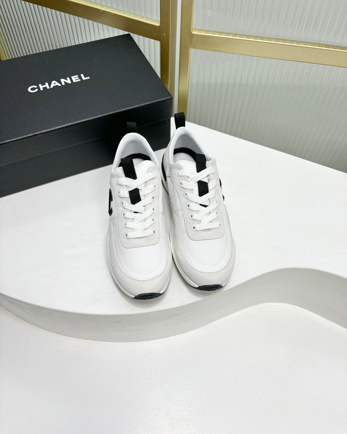 Chanel Sneaker in White Mix Grey Suede