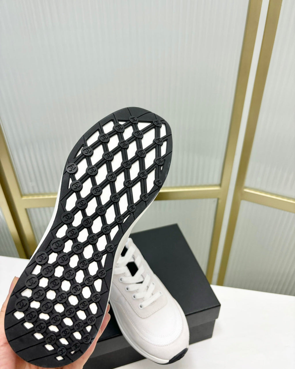 Chanel Sneaker in White Mix Grey Suede
