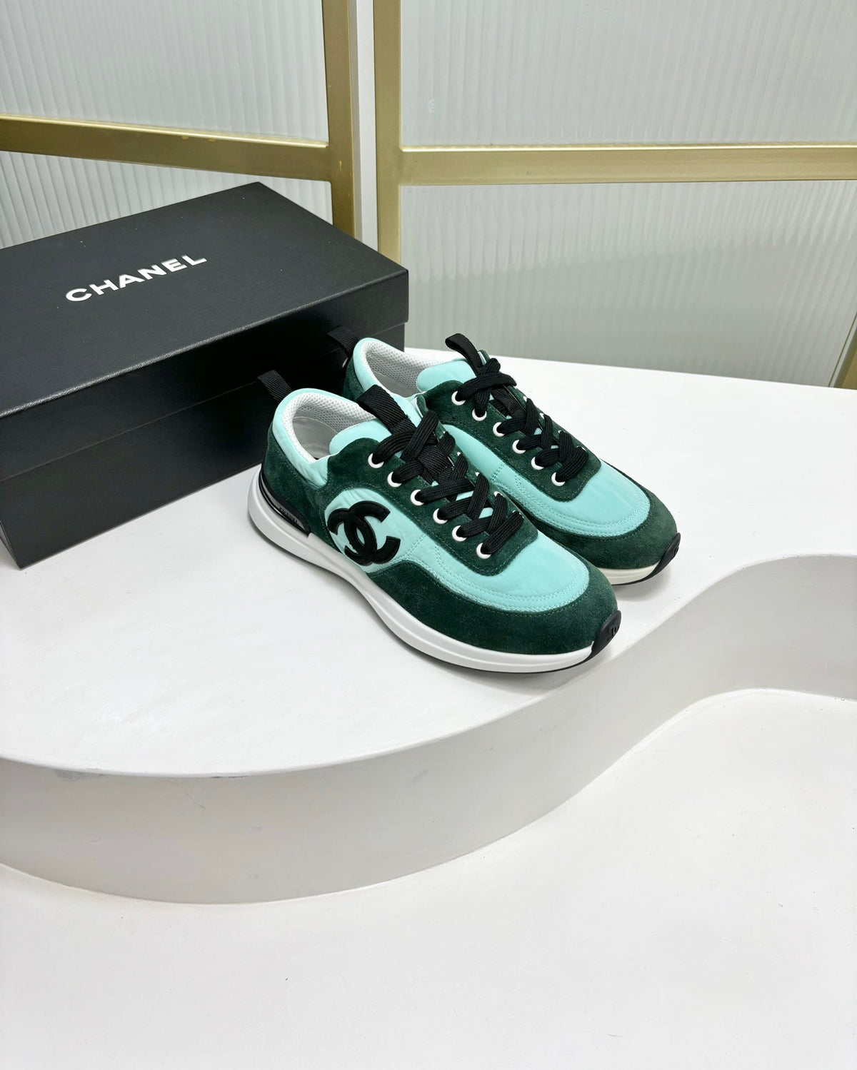 Chanel Sneaker in Green Mint Mix Forest Green Suede