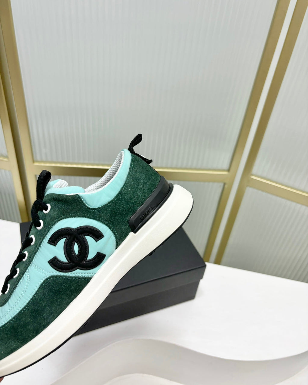 Chanel Sneaker in Green Mint Mix Forest Green Suede