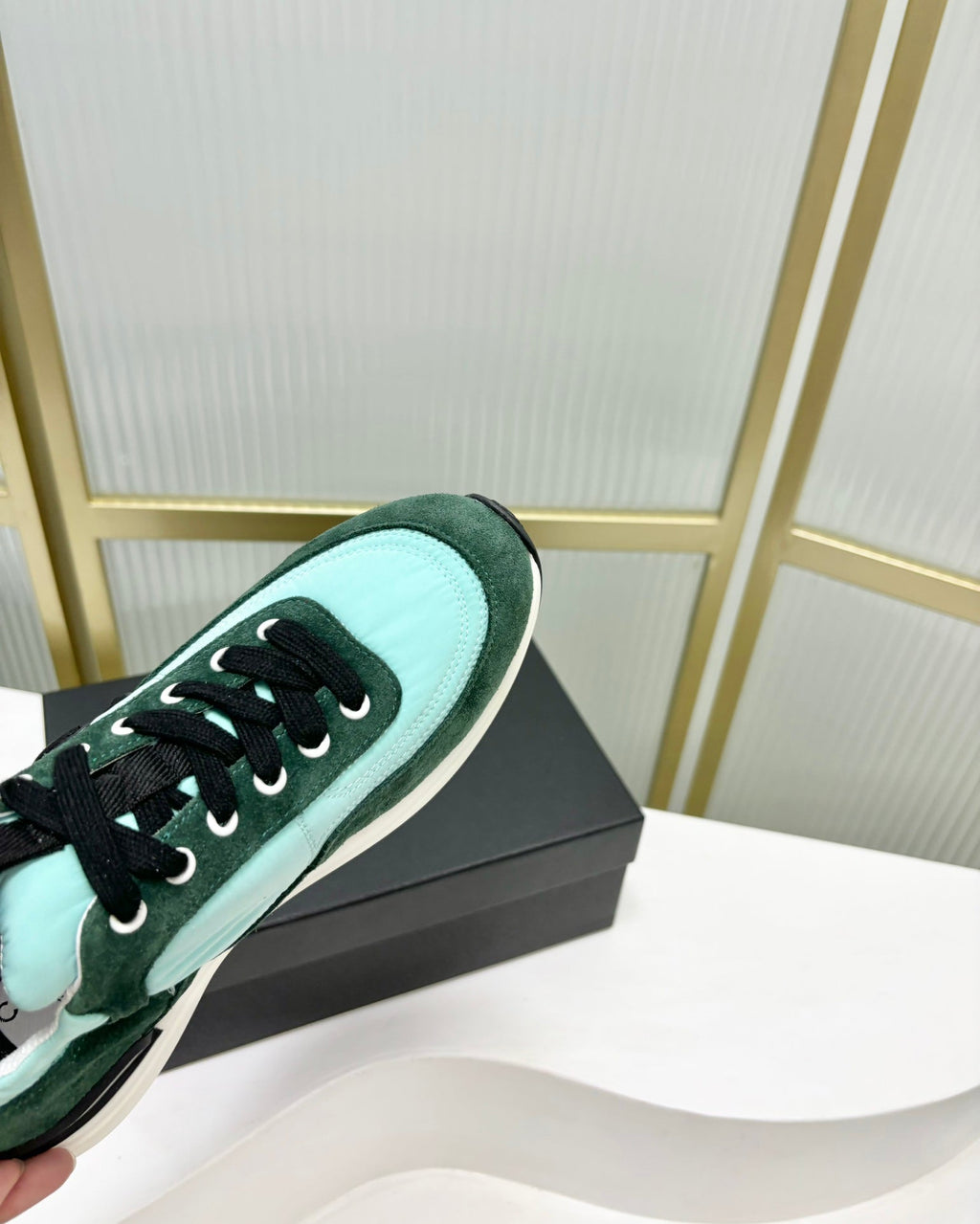 Chanel Sneaker in Green Mint Mix Forest Green Suede