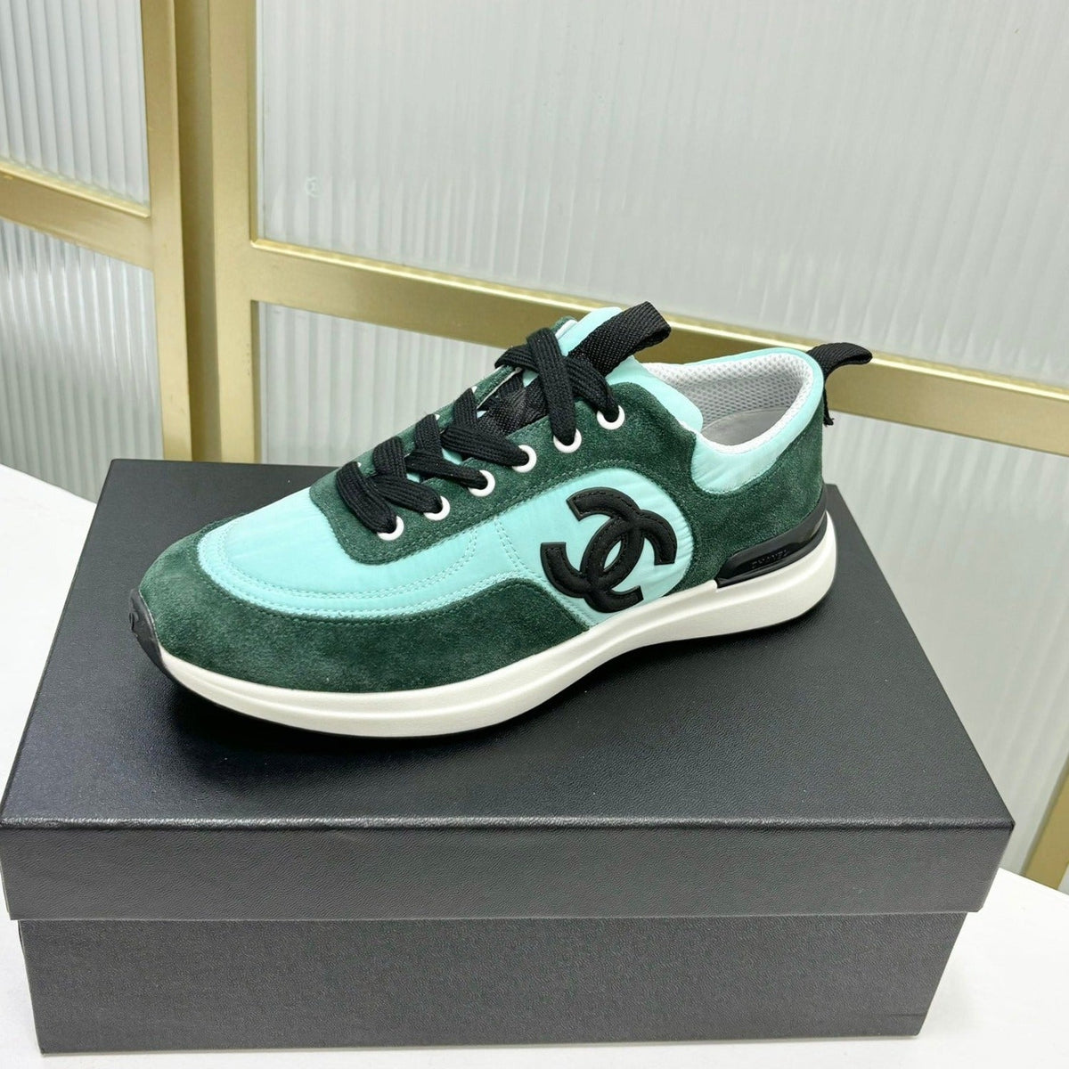 Chanel Sneaker in Green Mint Mix Forest Green Suede