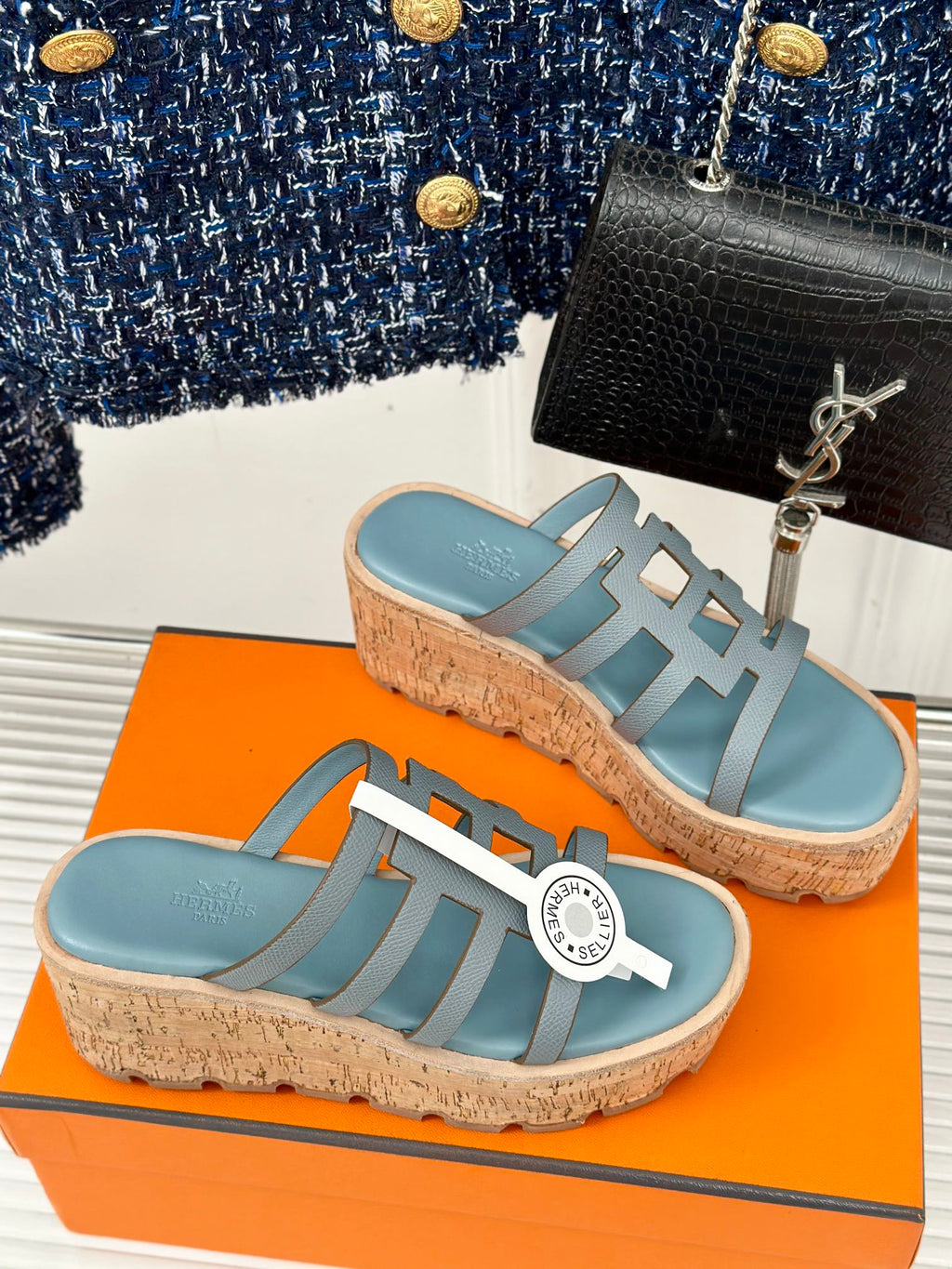 Hermes Isabella Sandal Sky Calfskin