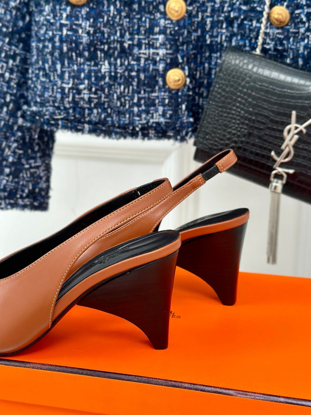 Hermes High Heel 75 mm Pointed- Toe Sandal in Bronze Brown Calfskin