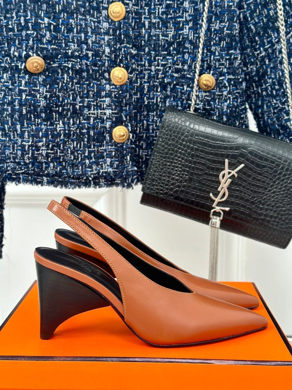 Hermes High Heel 75 mm Pointed- Toe Sandal in Bronze Brown Calfskin
