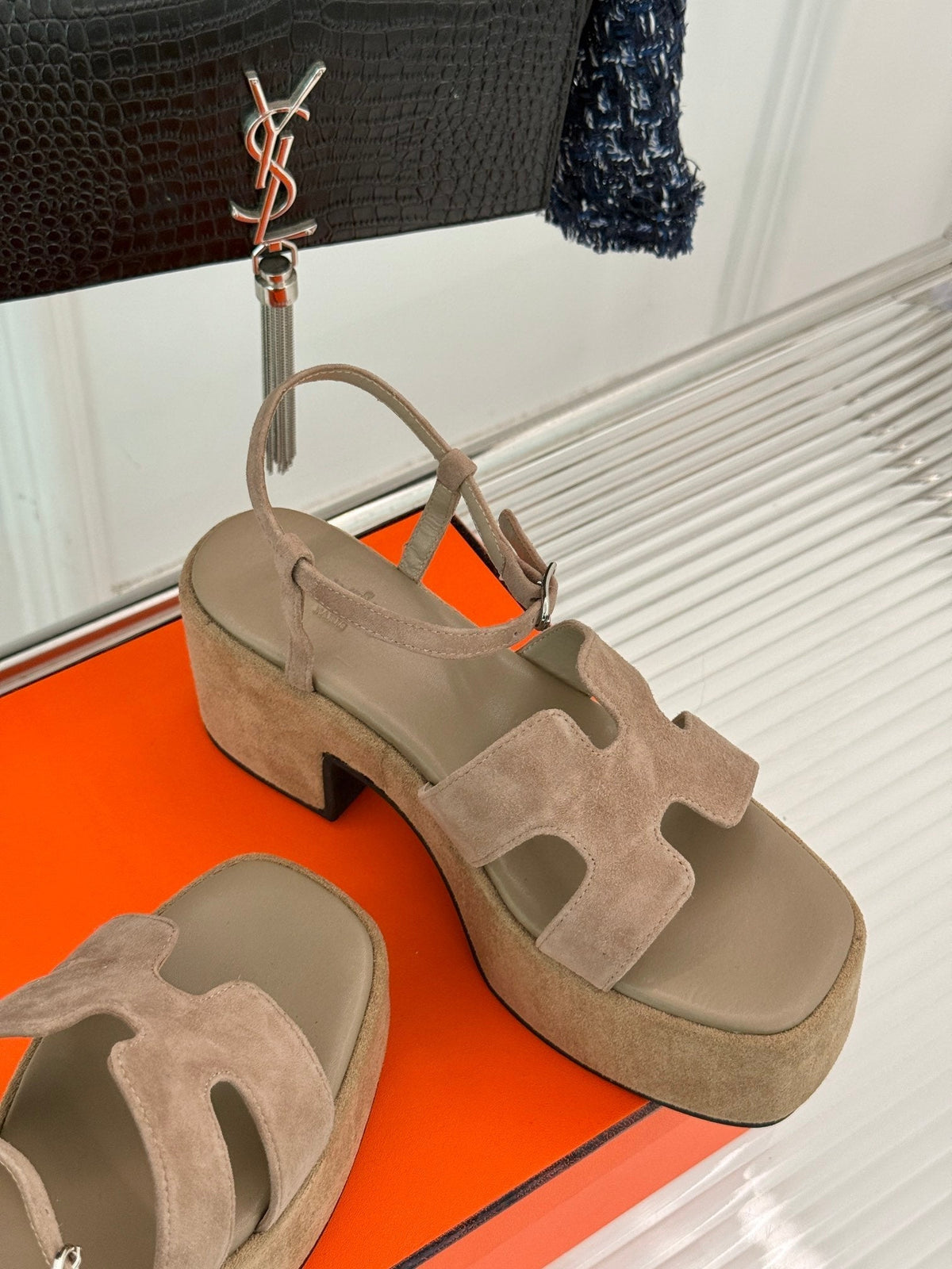 Hermes 25S Jam 30 High-Heel Sandal in Terracotta Beige Suede