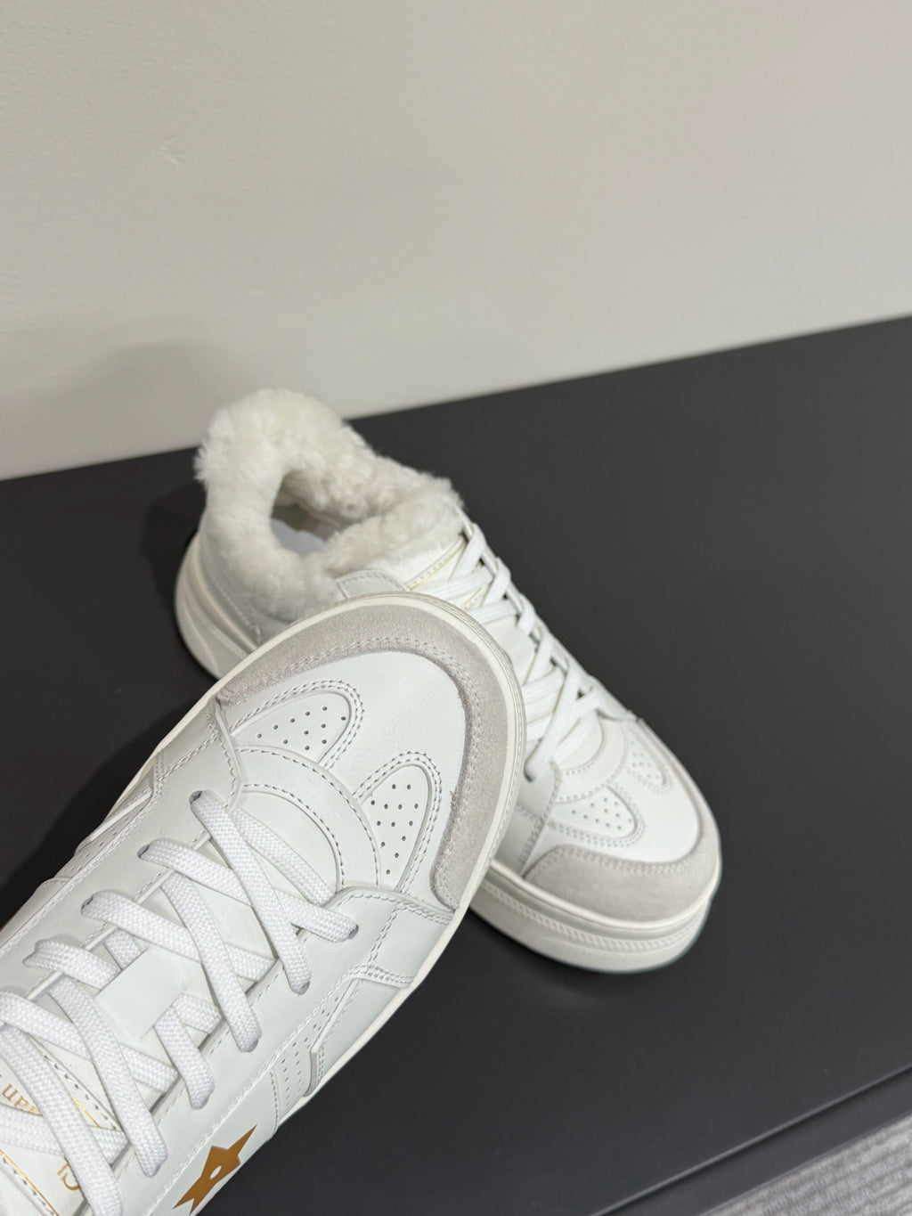 Dior Yellow Star Sneaker White Calfskin and Suede Calfskin with Shearling Lining