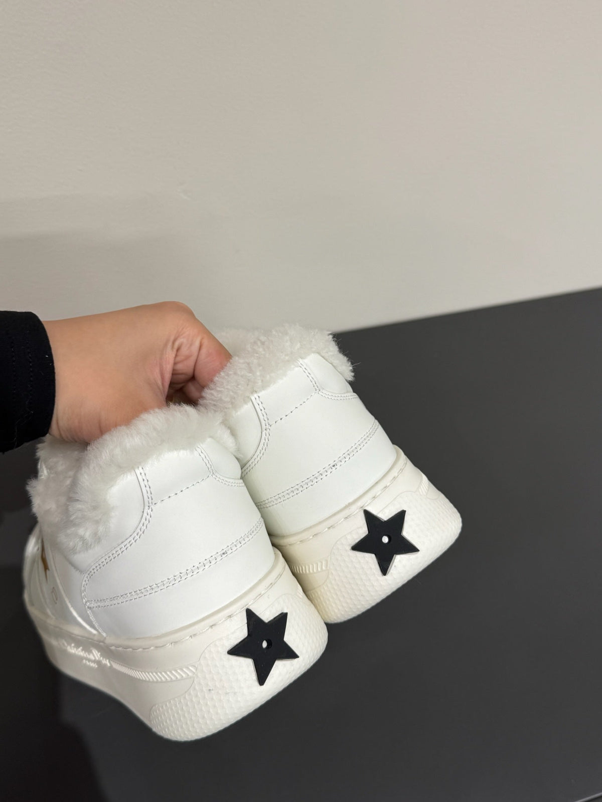 Dior Yellow Star Sneaker White Calfskin and Suede Calfskin with Shearling Lining