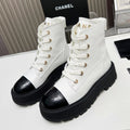 Chanel Short Boots in White Mix Black Cowhide