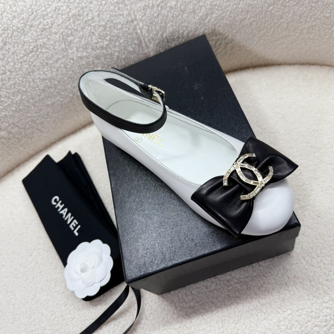 Chanel Mary Jane Shoes in Black Mix White Lambskin